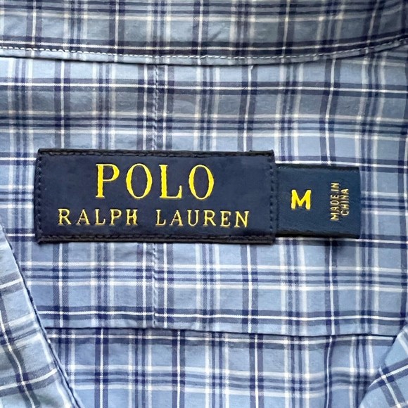 Polo Ralph Lauren Blue Small Plaid Long Sleeve Button Front Men's Shirt Sz M - Picture 8 of 13